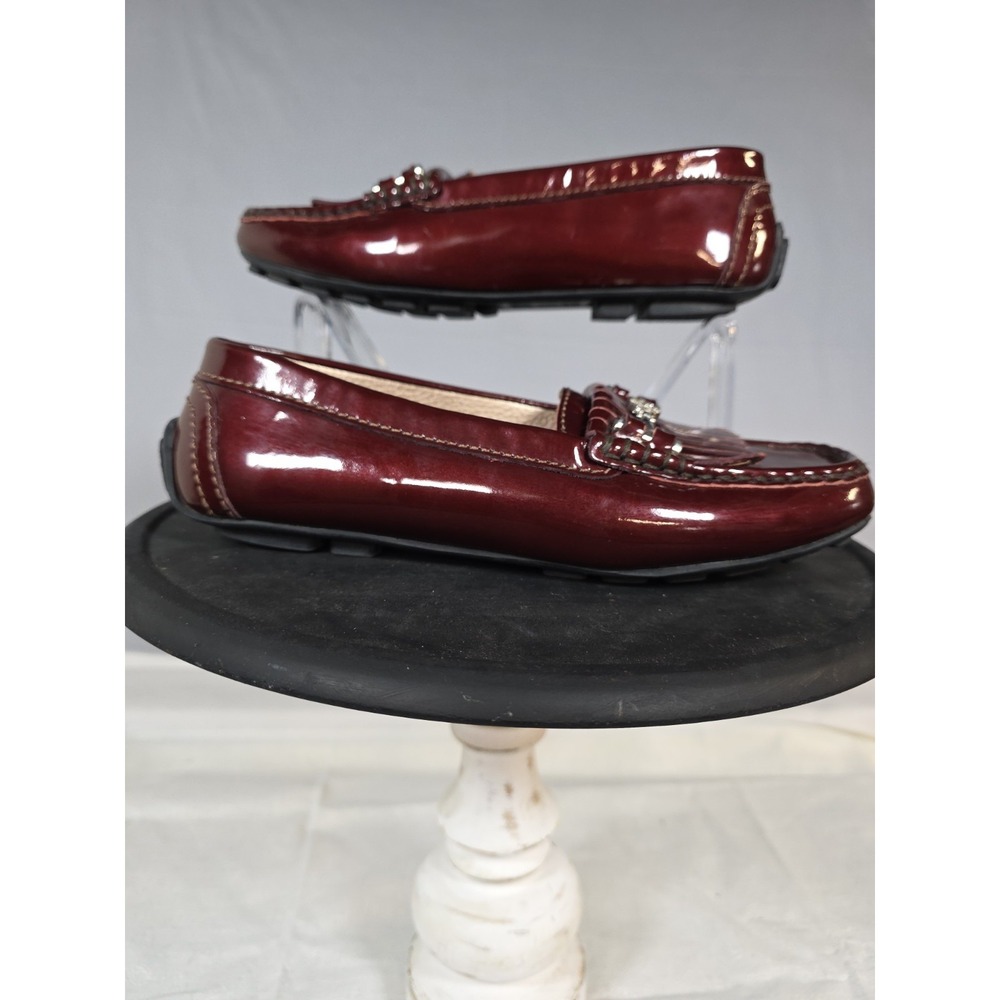 Size 5 Mercedes Campuzano Burgundy Patent Leather Horsebit Driving Loafers Women - Picture 7 of 11